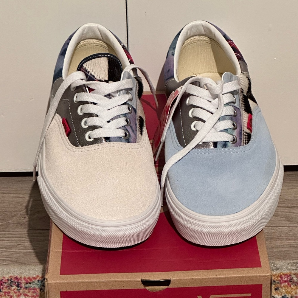 Vans Era Patchwork - Size 10.5 - cow pattern/silver/suede/leather/plaid - NEW